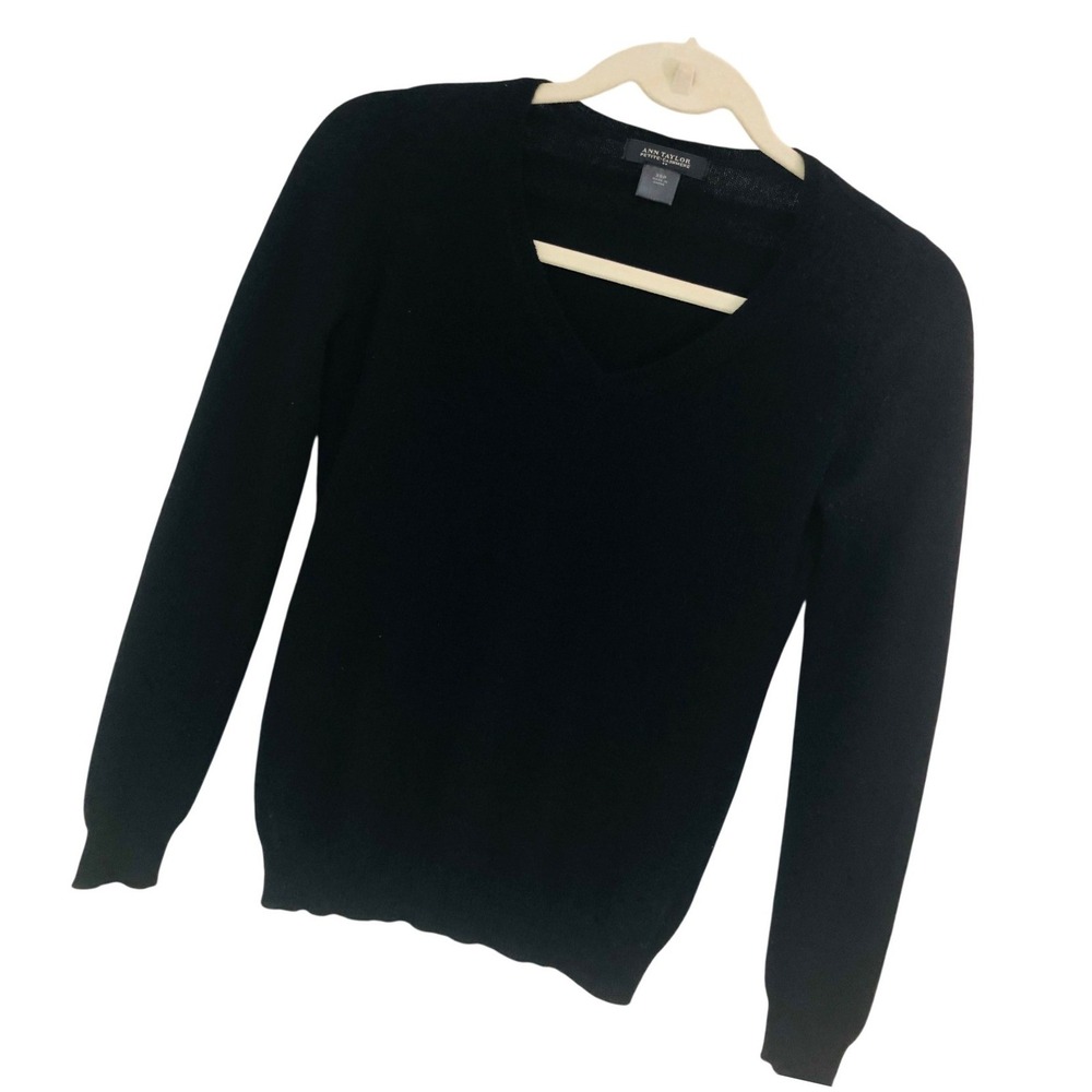 Ann Taylor Petite Cashmere Sweater Minimalist Quiet Luxury Capsule Blk Size XSP